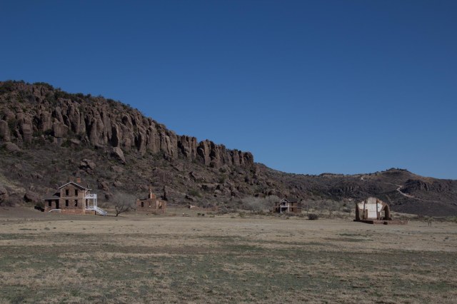 View of hills and old buildings at Fort Davis National Historic Site 