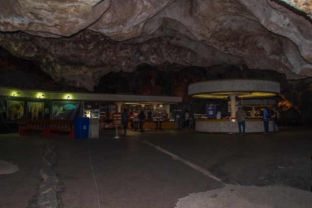 Snack and merchandise counter inside cave