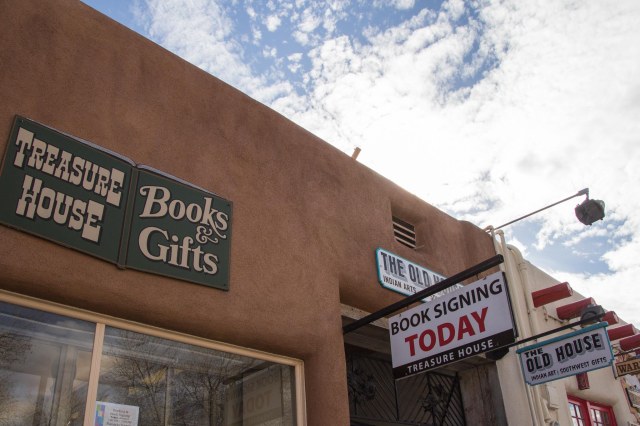 Book and gift store signs on building