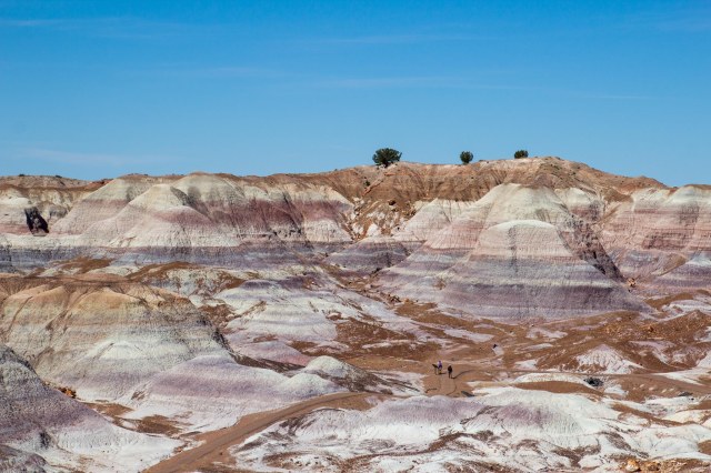 Valley with cliffs of white, blue, and lavender