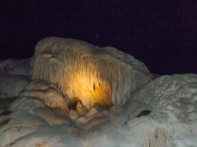 Stalagmite formation looks like snow and icicles