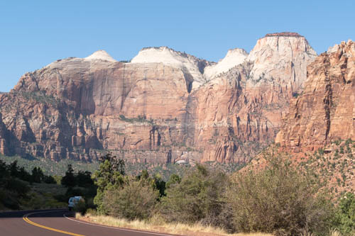 Zion cliffs with white tops