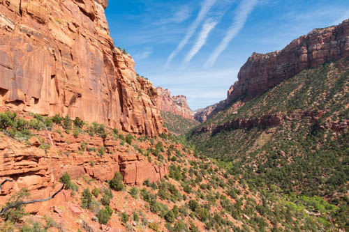 View of canyon with blue sky and streaky clouds