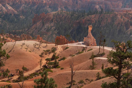 One lone hoodoo on top of rolling hills