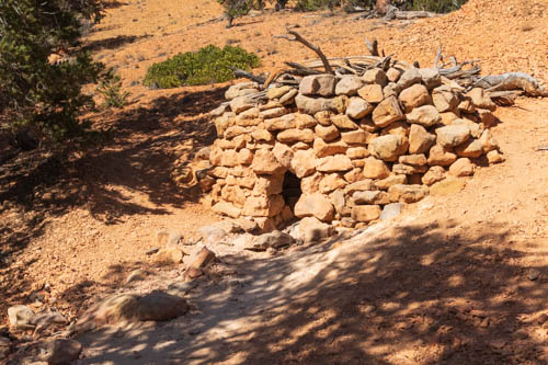 Rocks and tree limbs form a cache