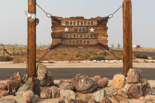 Wood sign for Manzanar War Relocation Center